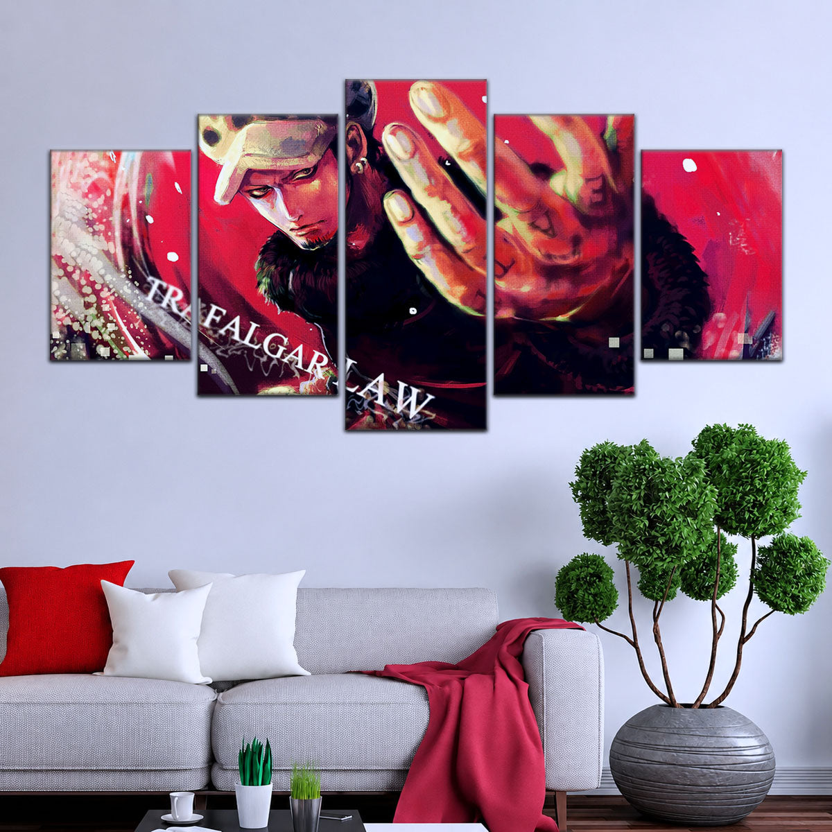 One Piece Canvas Wall Art - Trafalgar Law Room Shambles 5 Piece Split Panel Anime Poster - Framed Ready to Hang Living Room & Man Cave Decor - OP5092