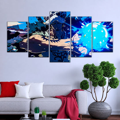 One Piece Canvas Wall Art - Trafalgar Law Room Shambles 5 Piece Split Panel Anime Poster - Framed Ready to Hang Living Room & Man Cave Decor - OP5093