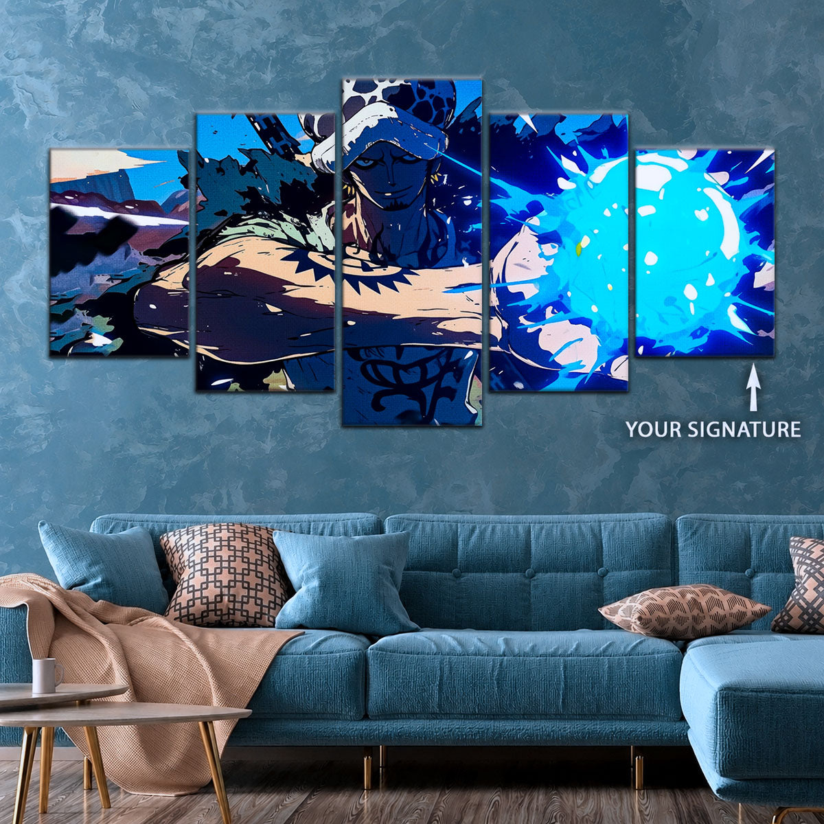 One Piece Canvas Wall Art - Trafalgar Law Room Shambles 5 Piece Split Panel Anime Poster - Framed Ready to Hang Living Room & Man Cave Decor - OP5093