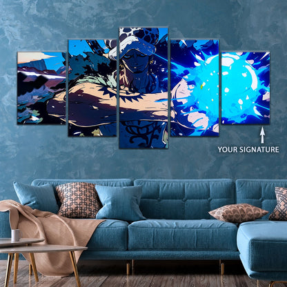One Piece Canvas Wall Art - Trafalgar Law Room Shambles 5 Piece Split Panel Anime Poster - Framed Ready to Hang Living Room & Man Cave Decor - OP5093