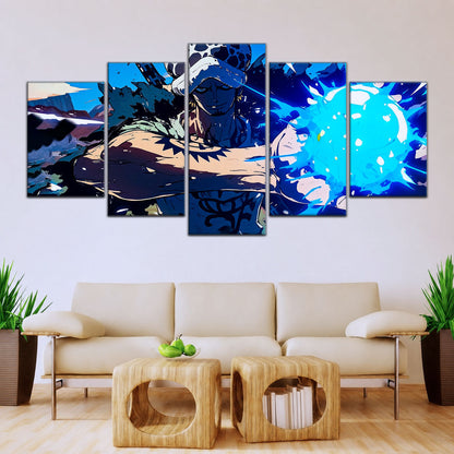 One Piece Canvas Wall Art - Trafalgar Law Room Shambles 5 Piece Split Panel Anime Poster - Framed Ready to Hang Living Room & Man Cave Decor - OP5093