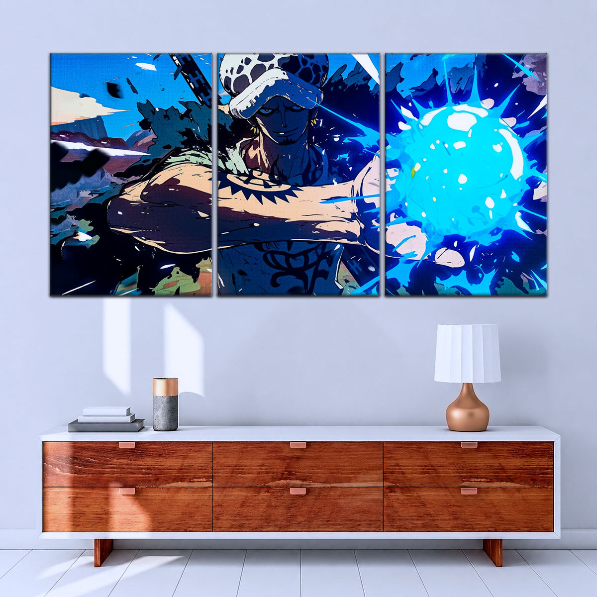 One Piece Canvas Wall Art - Trafalgar Law Room Shambles 5 Piece Split Panel Anime Poster - Framed Ready to Hang Living Room & Man Cave Decor - OP5093