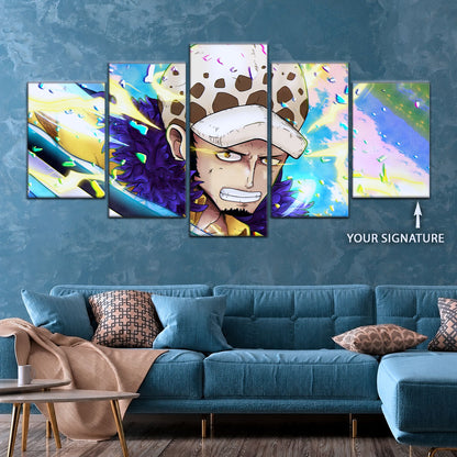 One Piece Canvas Wall Art - Trafalgar Law Room Shambles 5 Piece Split Panel Anime Poster - Framed Ready to Hang Living Room & Man Cave Decor - OP5094