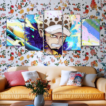 One Piece Canvas Wall Art - Trafalgar Law Room Shambles 5 Piece Split Panel Anime Poster - Framed Ready to Hang Living Room & Man Cave Decor - OP5094