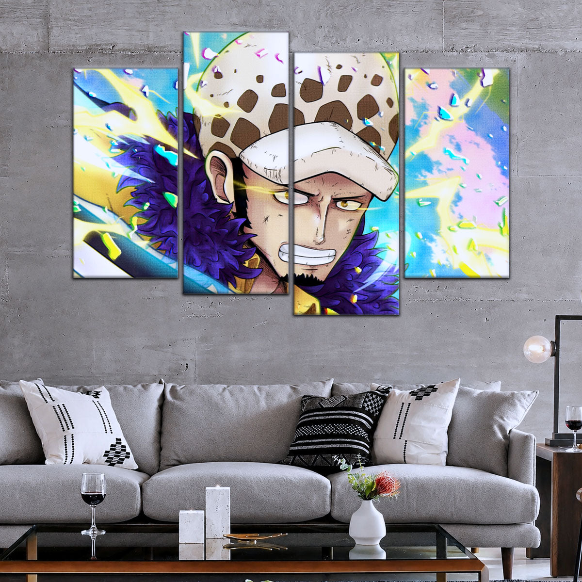 One Piece Canvas Wall Art - Trafalgar Law Room Shambles 5 Piece Split Panel Anime Poster - Framed Ready to Hang Living Room & Man Cave Decor - OP5094