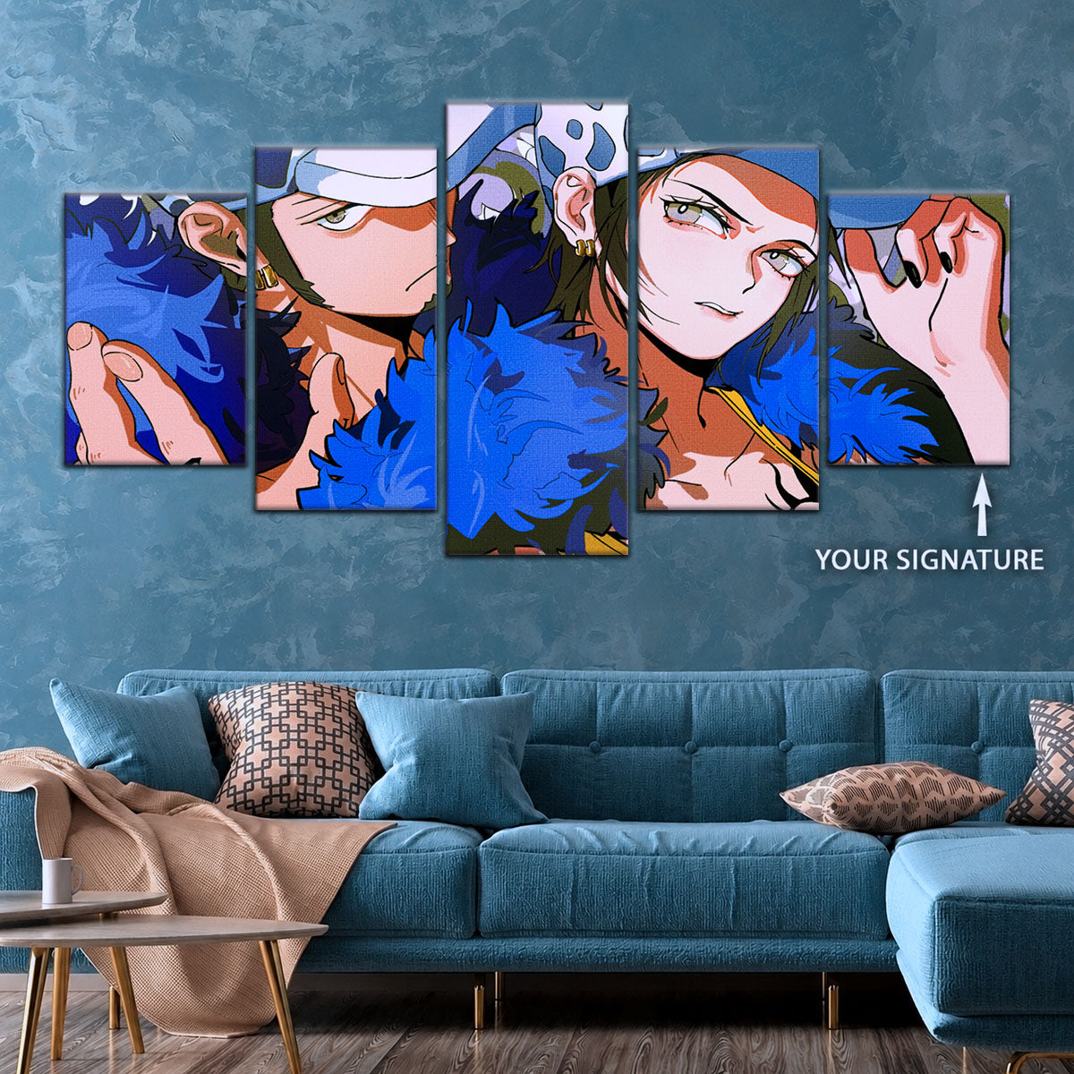 One Piece Canvas Wall Art - Trafalgar Law Room Shambles 5 Piece Split Panel Anime Poster - Framed Ready to Hang Living Room & Man Cave Decor - OP5095