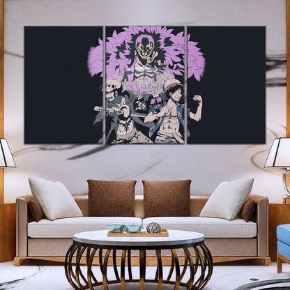 One Piece Canvas Wall Art - Luffy, Law & Doflamingo 5 Piece Split Panel Anime Poster - Framed Ready to Hang Living Room & Man Cave Decor - OP5097