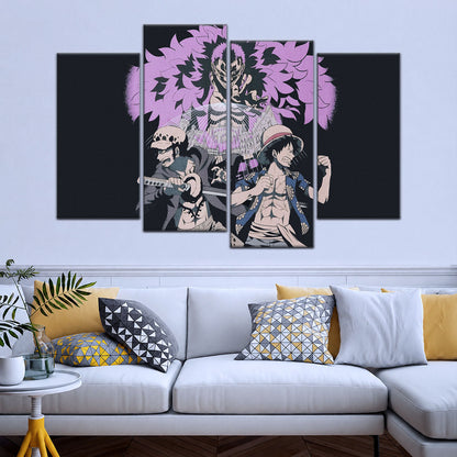 One Piece Canvas Wall Art - Luffy, Law & Doflamingo 5 Piece Split Panel Anime Poster - Framed Ready to Hang Living Room & Man Cave Decor - OP5097