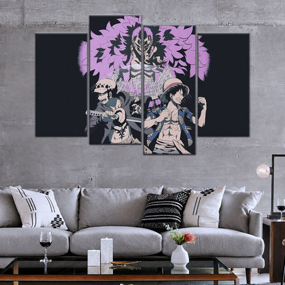 One Piece Canvas Wall Art - Luffy, Law & Doflamingo 5 Piece Split Panel Anime Poster - Framed Ready to Hang Living Room & Man Cave Decor - OP5097
