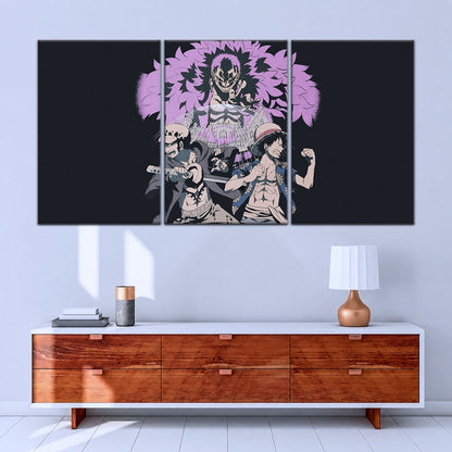 One Piece Canvas Wall Art - Luffy, Law & Doflamingo 5 Piece Split Panel Anime Poster - Framed Ready to Hang Living Room & Man Cave Decor - OP5097