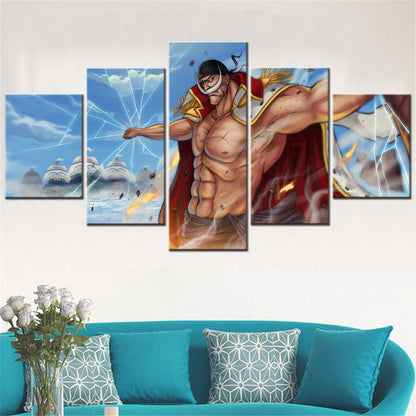 One Piece Canvas Wall Art - Edward Newgate 5 Piece Split Panel Anime Poster - Framed Ready to Hang Living Room & Man Cave Decor - OP5098
