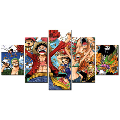 One Piece Canvas Wall Art - Luffy Zoro Nami Robin 5 Piece Split Panel Anime Poster - Framed Ready to Hang Living Room & Man Cave Decor - OP5106