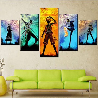 One Piece Canvas Wall Art - Luffy Zoro Law Sanji Nami 5 Piece Split Panel Anime Poster - Framed Ready to Hang Living Room & Man Cave Decor - OP5121