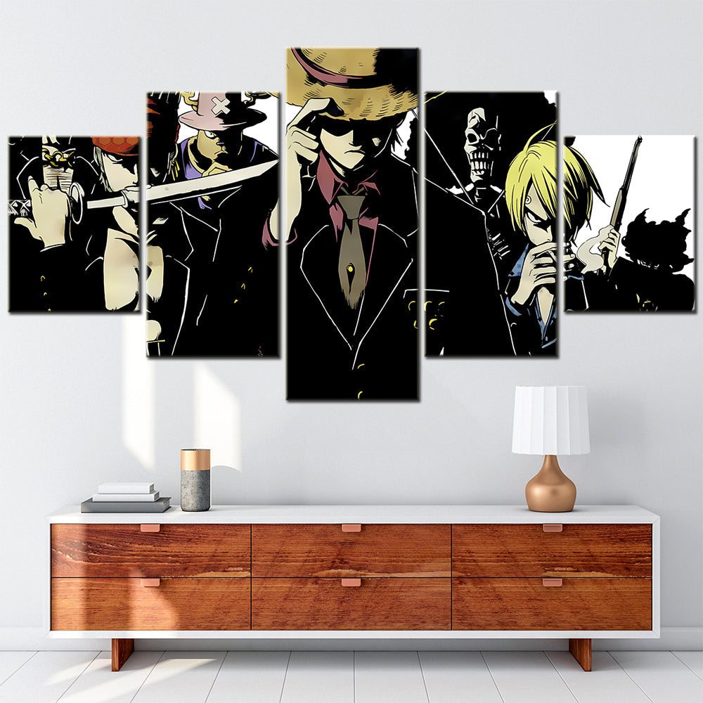 One Piece Monster Trio Canvas Wall Art - Luffy Zoro Sanji 5 Piece Split Panel Anime Poster - Framed Ready to Hang Living Room & Man Cave Decor - OP5124