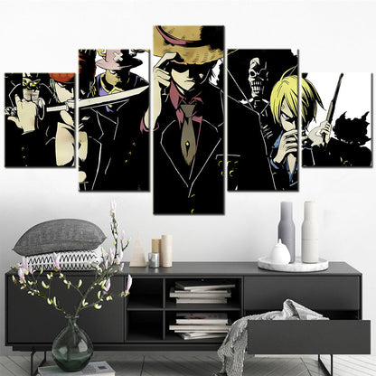 One Piece Monster Trio Canvas Wall Art - Luffy Zoro Sanji 5 Piece Split Panel Anime Poster - Framed Ready to Hang Living Room & Man Cave Decor - OP5124