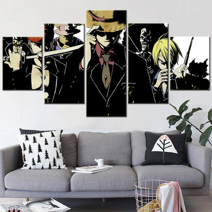 One Piece Monster Trio Canvas Wall Art - Luffy Zoro Sanji 5 Piece Split Panel Anime Poster - Framed Ready to Hang Living Room & Man Cave Decor - OP5124