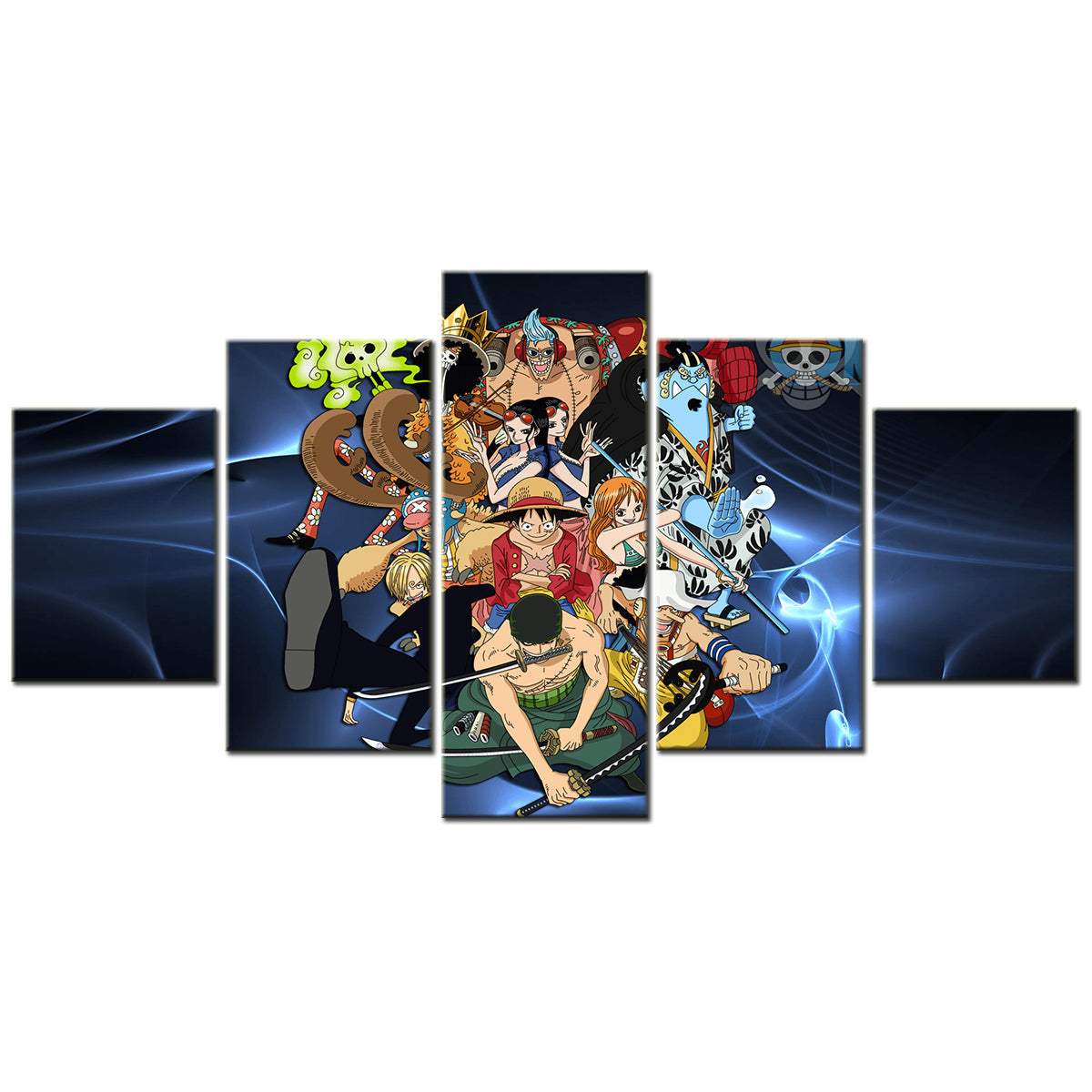 One Piece Canvas Wall Art - Luffy Zoro Sanji Straw Hat Crew 5 Piece Split Panel Anime Poster - Framed Ready to Hang Living Room & Man Cave Decor - OP5127