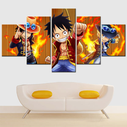 One Piece Canvas Wall Art - Luffy Sabo Eustass Kid 5 Piece Split Panel Anime Poster - Framed Ready to Hang Living Room & Man Cave Decor - OP5139