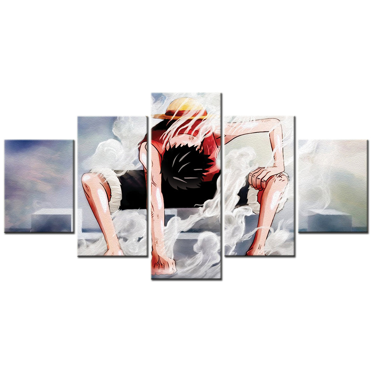 One Piece Canvas Wall Art - Gear Fourth Luffy Unleashed 5 Piece Split Panel Anime Poster - Framed Ready to Hang Living Room & Man Cave Decor - OP5144