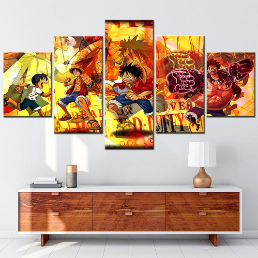 One Piece Canvas Wall Art - Gear Fourth Luffy Unleashed 5 Piece Split Panel Anime Poster - Framed Ready to Hang Living Room & Man Cave Decor - OP5145