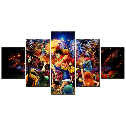 One Piece Canvas Wall Art - Monkey D. Luffy 5 Piece Split Panel Anime Poster - Framed Ready to Hang Living Room & Man Cave Decor - OP5149