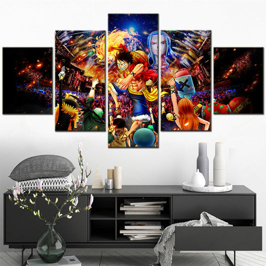 One Piece Canvas Wall Art - Monkey D. Luffy 5 Piece Split Panel Anime Poster - Framed Ready to Hang Living Room & Man Cave Decor - OP5149