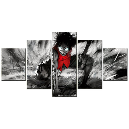 One Piece Canvas Wall Art - Gear Fourth Luffy Unleashed 5 Piece Split Panel Anime Poster - Framed Ready to Hang Living Room & Man Cave Decor - OP5152