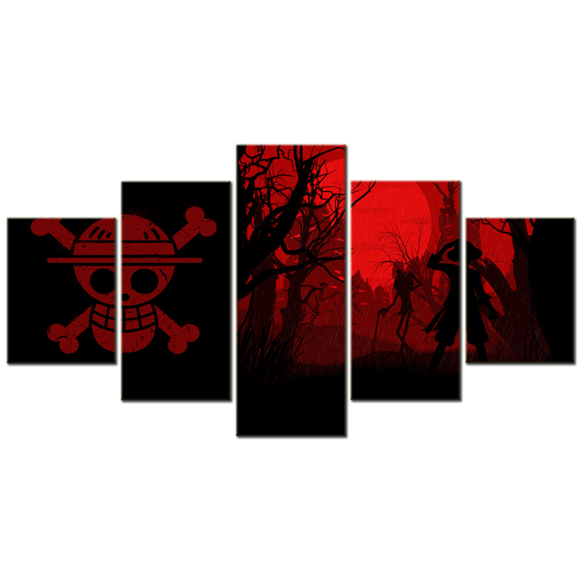 One Piece Canvas Wall Art - Monkey D. Luffy 5 Piece Split Panel Anime Poster - Framed Ready to Hang Living Room & Man Cave Decor - OP5156