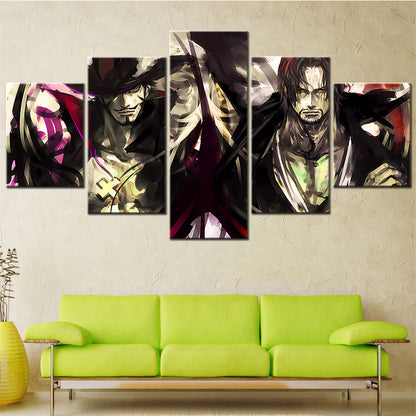 One Piece Canvas Wall Art - Shanks & Fire Fist Ace 5 Piece Split Panel Anime Poster - Framed Ready to Hang Living Room & Man Cave Decor - OP5177