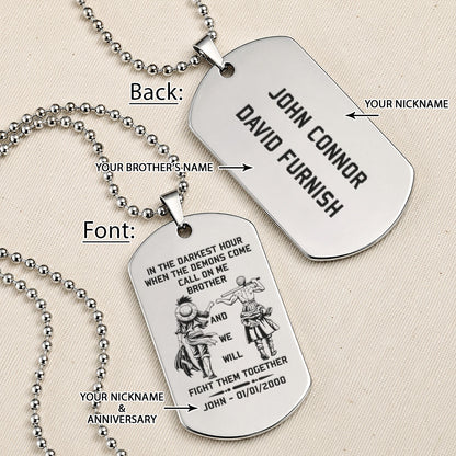 One Piece Engraved Dog Tag Necklace - OPD001 - Monkey D. Luffy - Roronoa Zoro - Call On Me Brother - Military Ball Chain