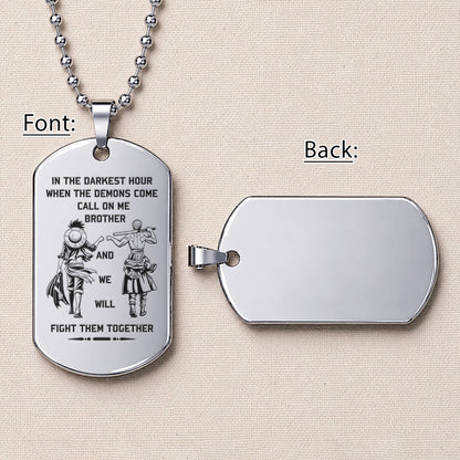Personalized One Piece Luffy & Zoro Brother Dog Tag Necklace - "Call On Me Brother" Engraved Stainless Steel Military Pendant Gift for Men