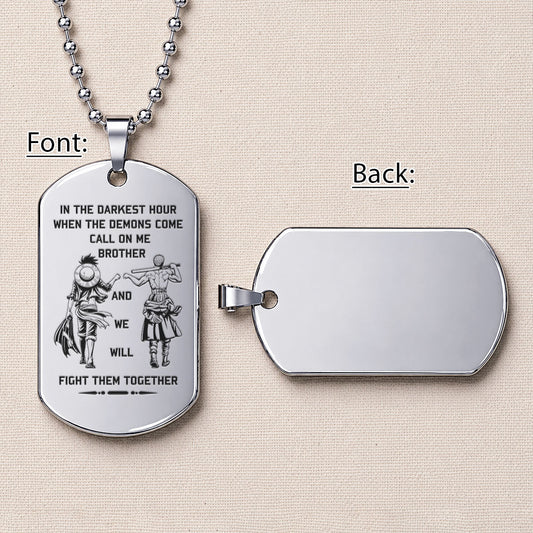 Personalized One Piece Luffy & Zoro Brother Dog Tag Necklace - "Brother Forever" Engraved Stainless Steel Military Pendant Gift for Men