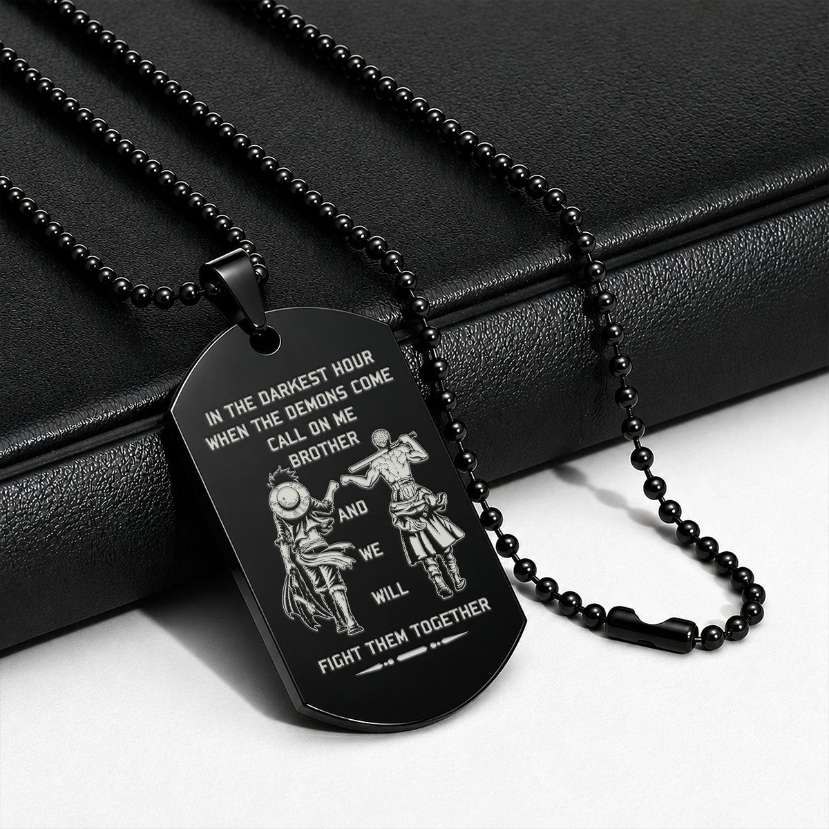 Personalized One Piece Luffy & Zoro Brother Dog Tag Necklace - "Call On Me Brother" Engraved Stainless Steel Military Pendant Gift for Men