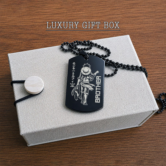 Personalized One Piece Luffy & Zoro Brother Dog Tag Necklace - "Brother Forever" Engraved Stainless Steel Military Pendant Gift for Men
