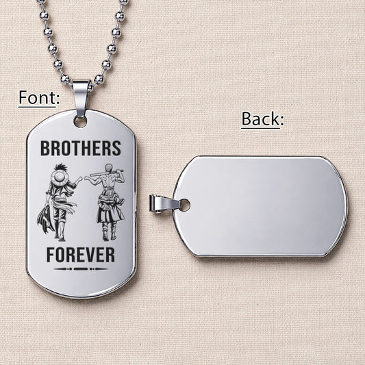 Personalized One Piece Luffy & Zoro Brother Dog Tag Necklace - "Brothers Forever" Engraved Stainless Steel Military Pendant Gift for Men