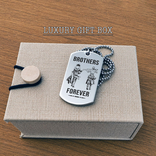 Personalized One Piece Luffy & Zoro Brother Dog Tag Necklace - "Brothers Forever" Engraved Stainless Steel Military Pendant Gift for Men