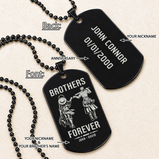 One Piece Engraved Dog Tag Necklace - OPD010 - Monkey D. Luffy - Roronoa Zoro - Brothers Forever - Military Ball Chain