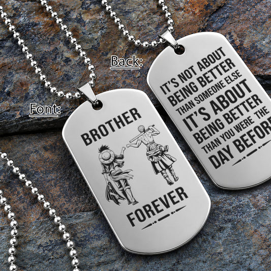 One Piece Engraved Dog Tag Necklace - OPD013 - Monkey D. Luffy - Roronoa Zoro - Brother Forever - Military Ball Chain
