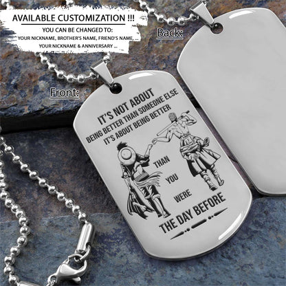 One Piece Dog Tag - It's About Being Better Than You Were The Day Before - Monkey D. Luffy - Roronoa Zoro - One Piece Necklace - Engrave Dog Tag