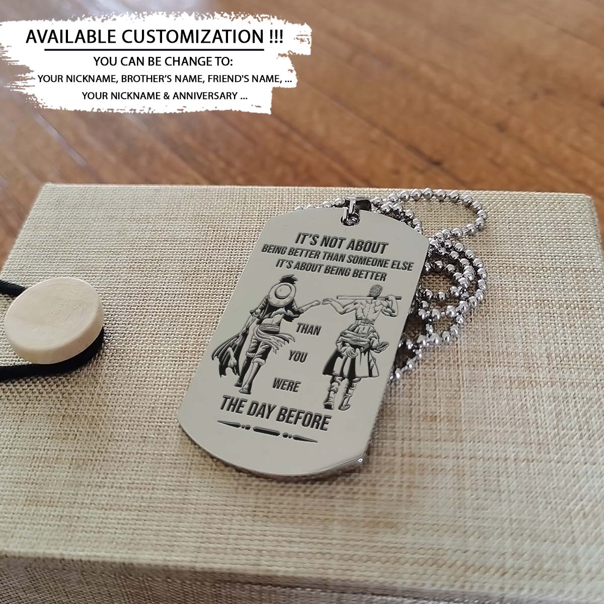 One Piece Dog Tag - It's About Being Better Than You Were The Day Before - Monkey D. Luffy - Roronoa Zoro - One Piece Necklace - Engrave Dog Tag