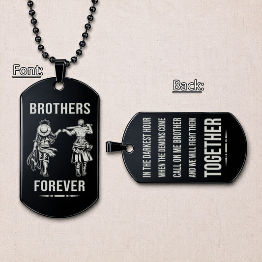Personalized One Piece Luffy & Zoro Brother Dog Tag Necklace - "Brothers Forever" Engraved Stainless Steel Military Pendant Gift for Men