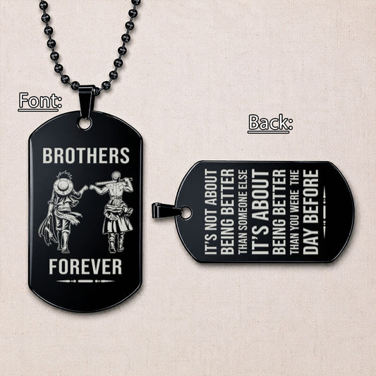 Personalized One Piece Luffy & Zoro Brother Dog Tag Necklace - "Brothers Forever" Engraved Stainless Steel Military Pendant Gift for Men