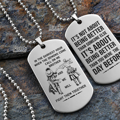 Personalized One Piece Luffy & Zoro Brother Dog Tag Necklace - "Call On Me Brother" Engraved Stainless Steel Military Pendant Gift for Men
