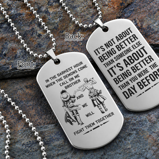 One Piece Engraved Dog Tag Necklace - OPD019 - Monkey D. Luffy - Roronoa Zoro - Call On Me Brother - Military Ball Chain
