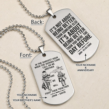 Personalized One Piece Luffy & Zoro Brother Dog Tag Necklace - "Call On Me Brother" Engraved Stainless Steel Military Pendant Gift for Men