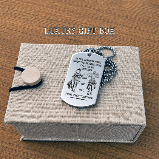 Personalized One Piece Luffy & Zoro Brother Dog Tag Necklace - "Call On Me Brother" Engraved Stainless Steel Military Pendant Gift for Men