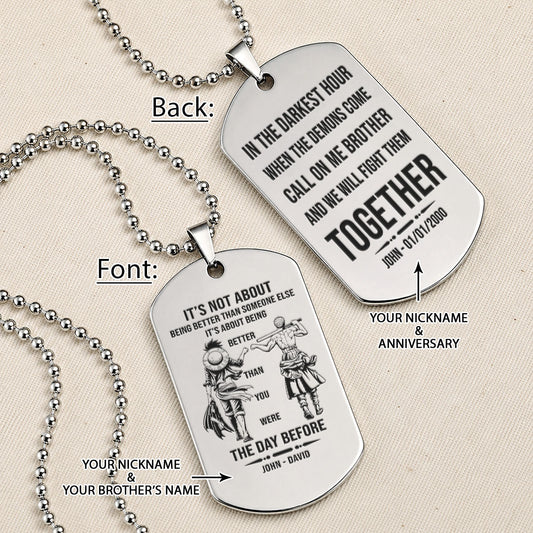 One Piece Engraved Dog Tag Necklace - OPD023 - Monkey D. Luffy - Roronoa Zoro - Better Than You Were The Day Before