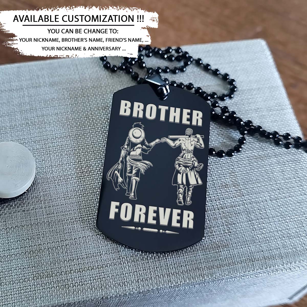 One Piece Dog Tag - Brother Forever - Call On Me Brother - Monkey D. Luffy - Roronoa Zoro - One Piece Necklace - Engrave Dog Tag