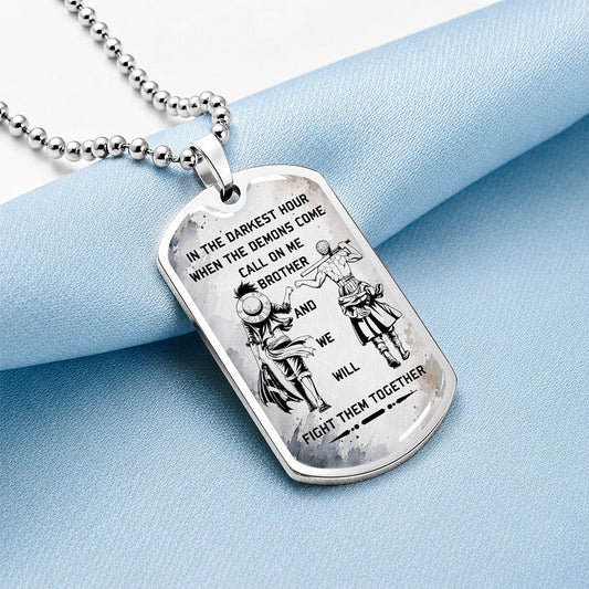 Personalized One Piece Luffy & Zoro Brother Dog Tag Necklace - Call On Me Brother - Stainless Steel Military Pendant Gift for Men - OPDL001