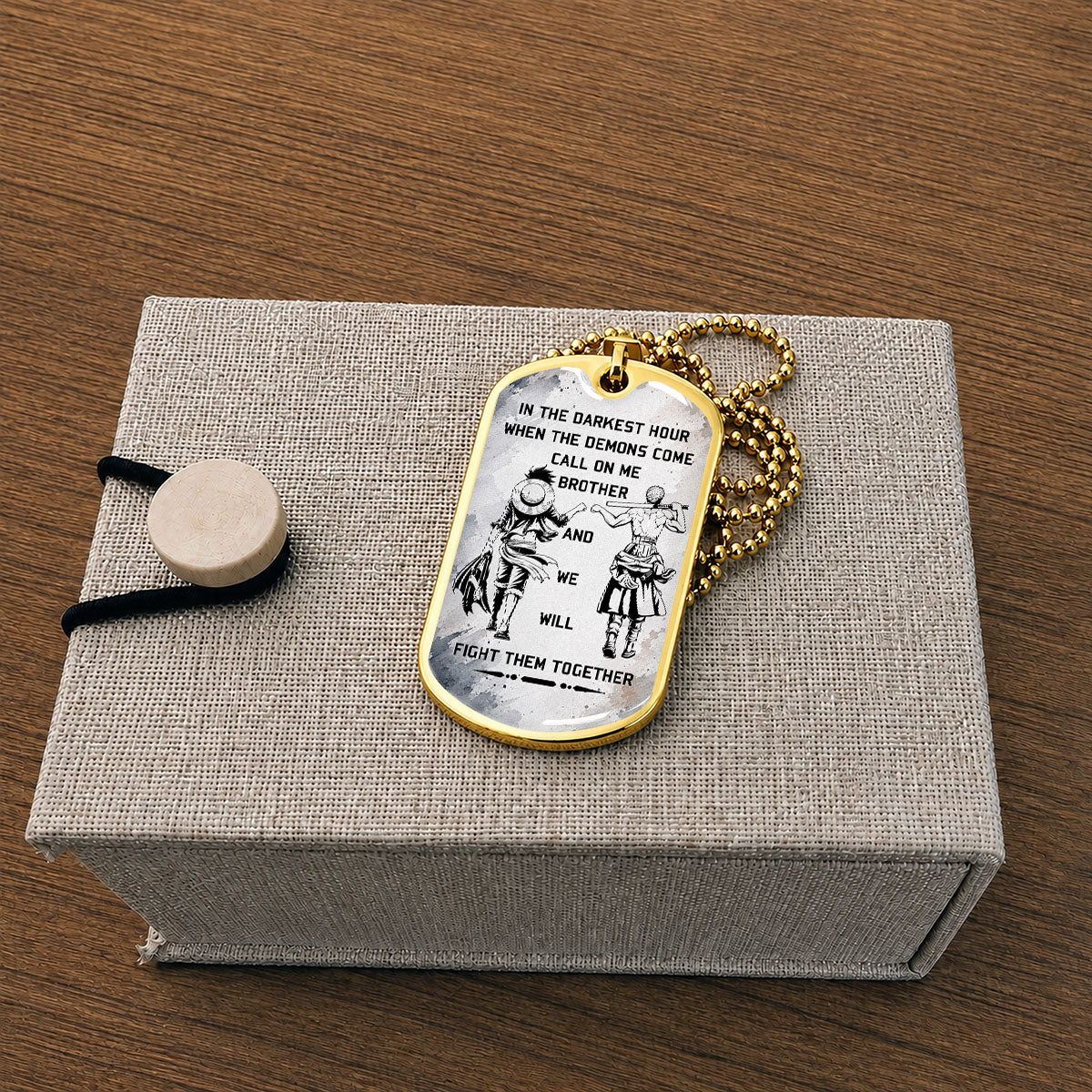 Personalized One Piece Luffy & Zoro Brother Dog Tag Necklace - Call On Me Brother - Stainless Steel Military Pendant Gift for Men - OPDL001